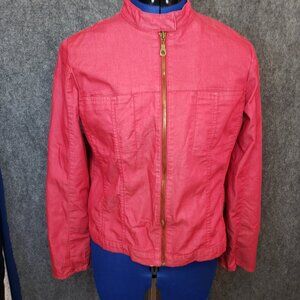 Kathy Ireland Women Red Denim Zip Jacket with partial Zip sleeve Size Medium
